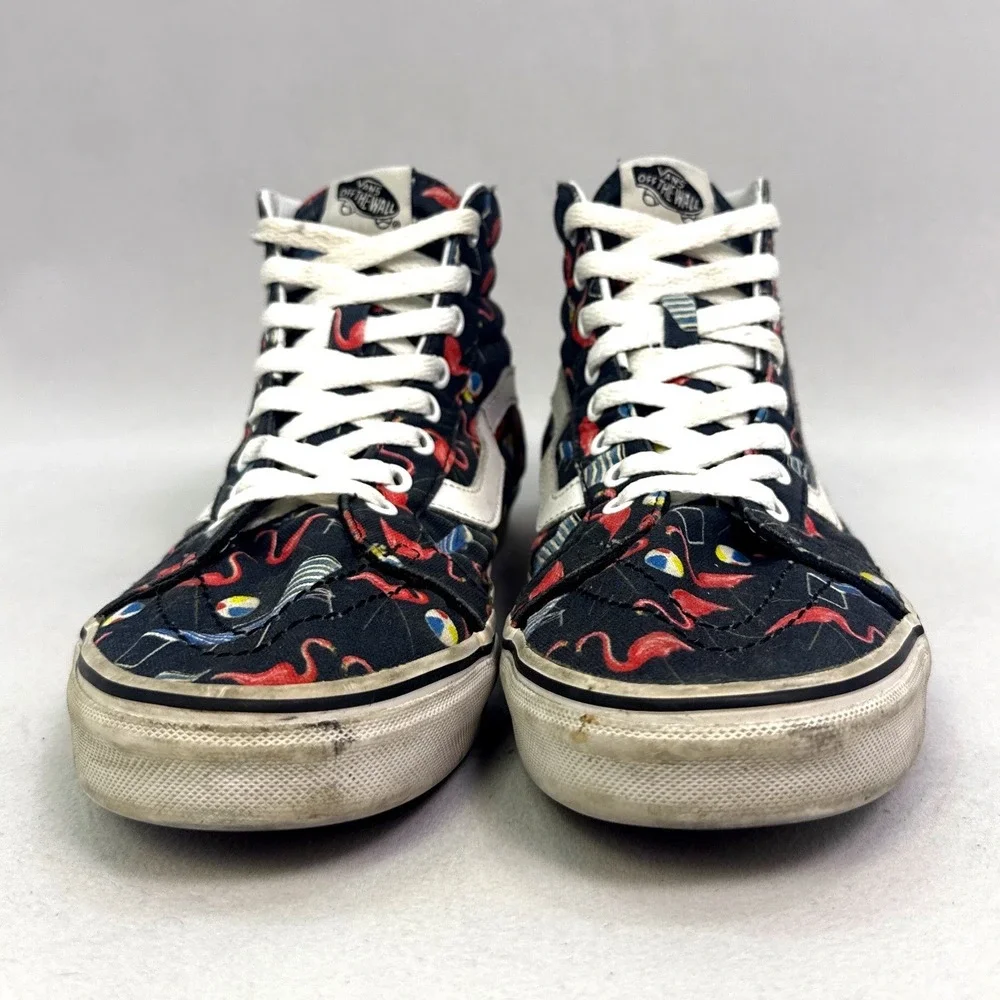 Vans Sk8-Hi Flamingo Beach Print High Top Sneakers Navy Mens 9.5 Womens 11